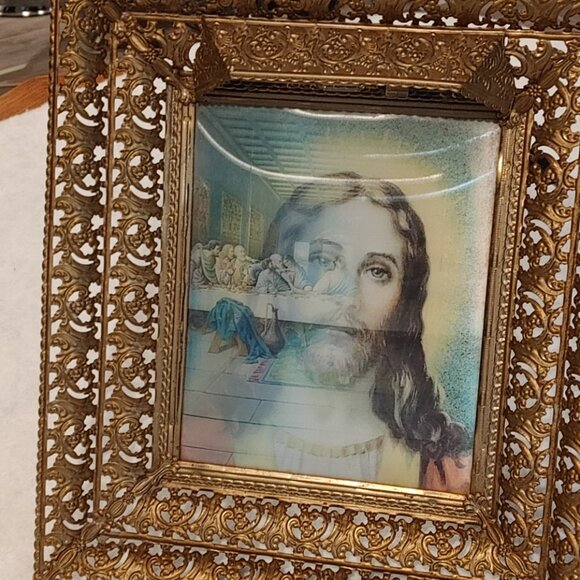Vintage 1950s Lenticular Lighted Metal Frame Jesus the Last Supper Art - Picture 3 of 8